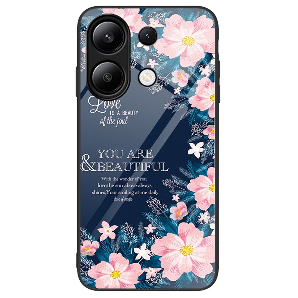 For Xiaomi Redmi Note 13 4G Case Pattern Printing Tempered Glass+PC+TPU Phone Cover