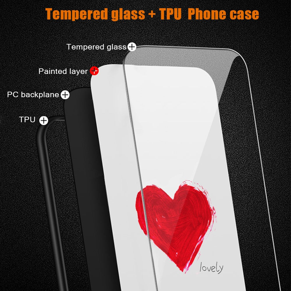 For Xiaomi Redmi Note 13 4G Case Pattern Printing Tempered Glass+PC+TPU Phone Cover