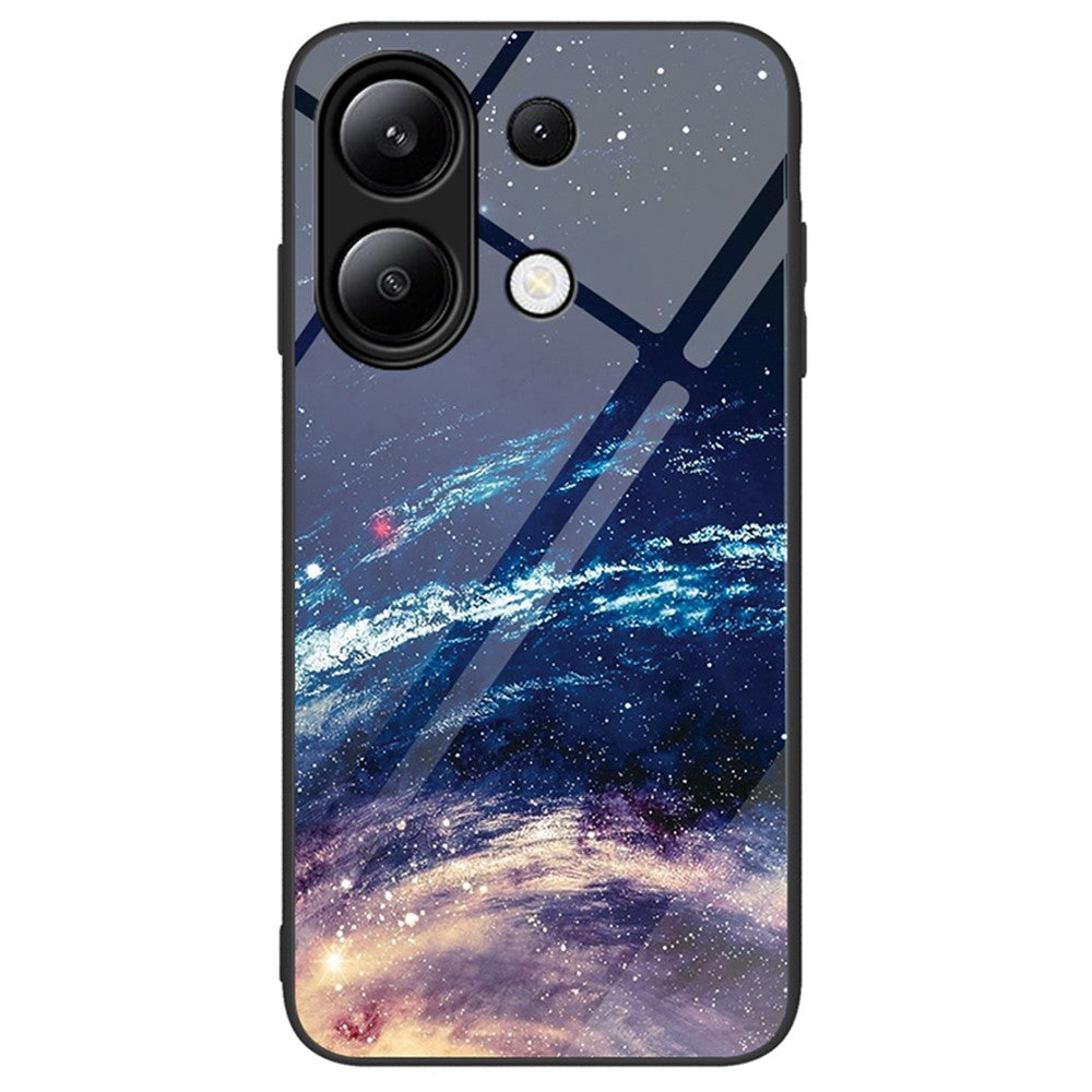 For Xiaomi Redmi Note 13 4G Case Pattern Printing Tempered Glass+PC+TPU Phone Cover