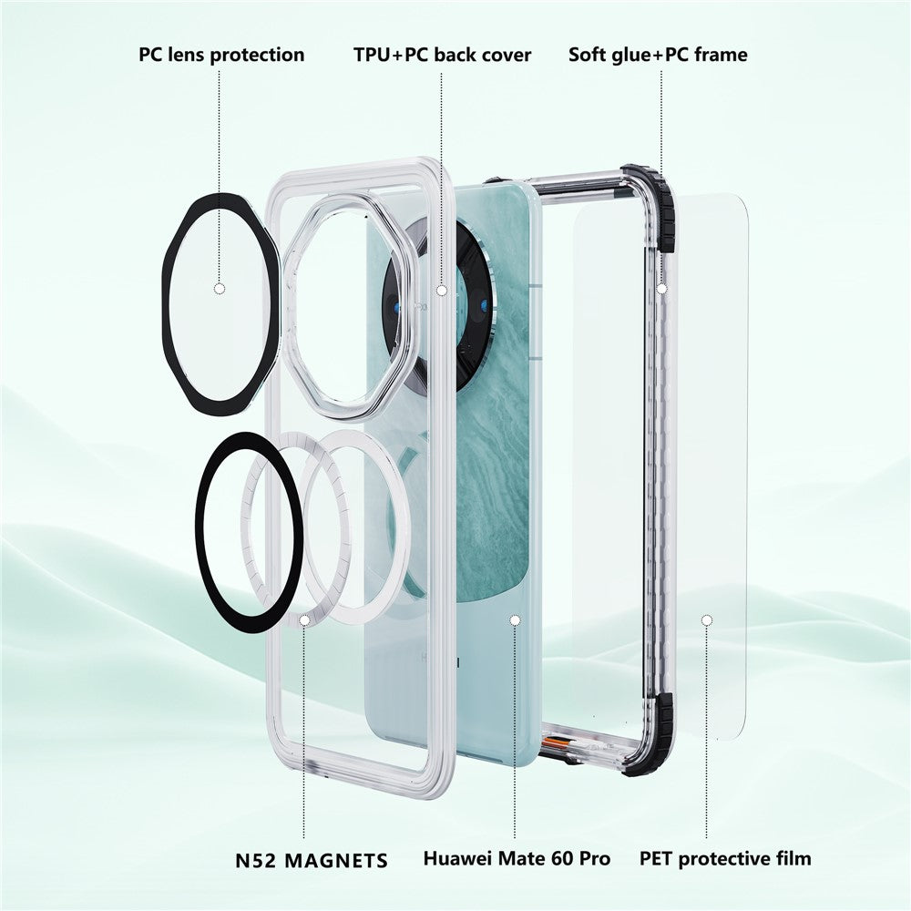 REDPEPPER CC Series For Huawei Mate 60 Pro Magnetic Clear Phone Cover IP68 Waterproof Case