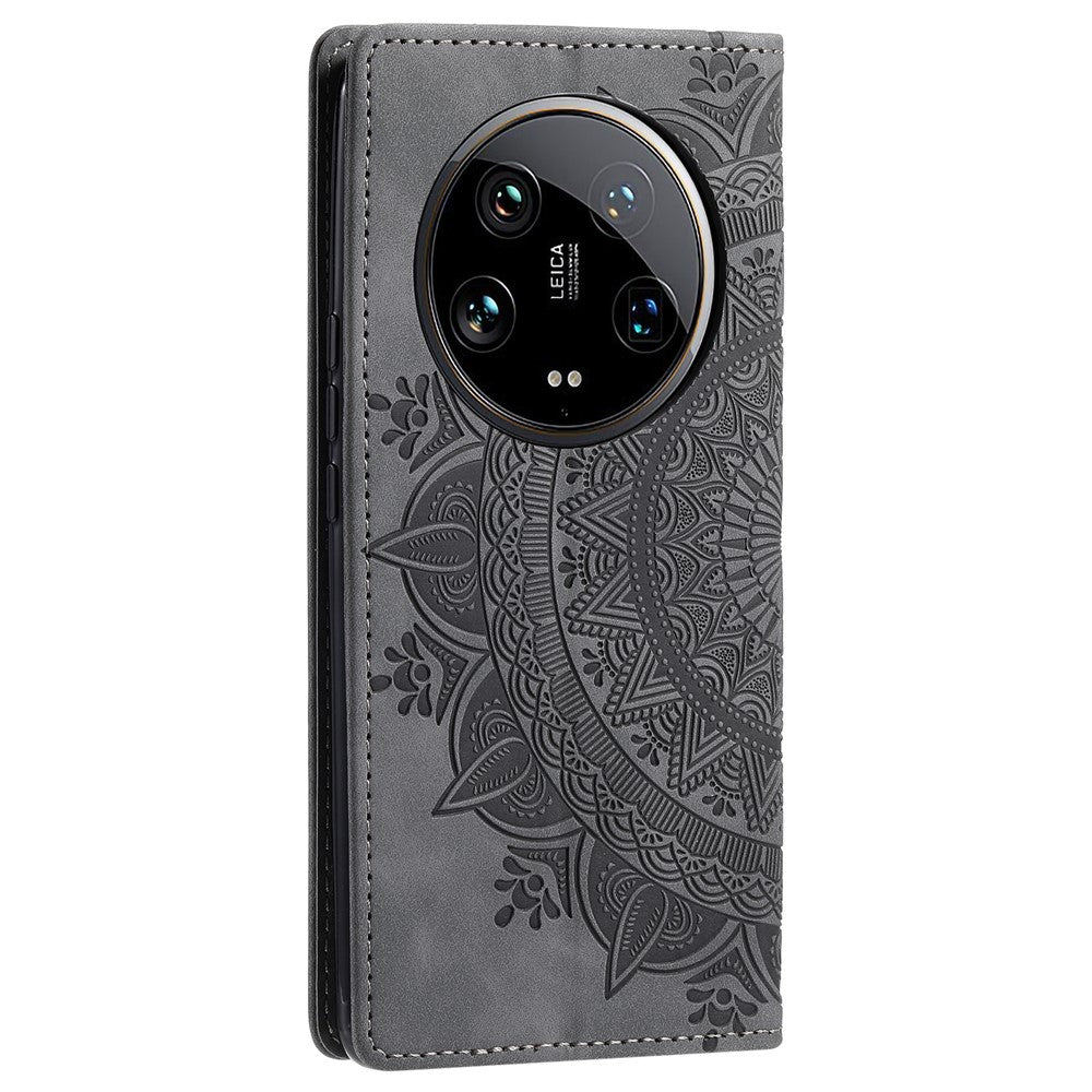 For Xiaomi 14 Ultra Case PU Leather Mandala Flower Magnetic Closure Phone Cover