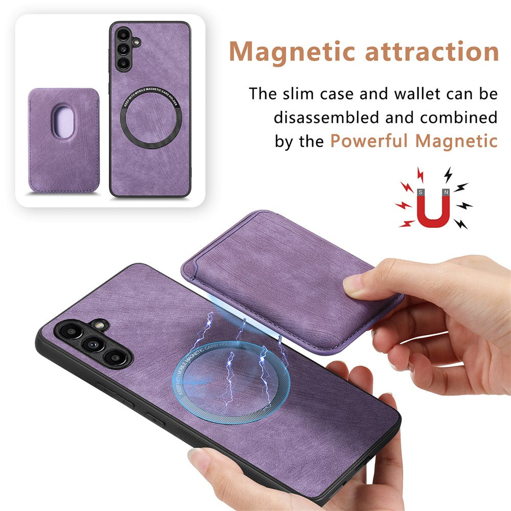 For Samsung Galaxy A25 5G (Global) (161mm) Magnetic Case Leather Back Cover with Detachable Card Holder