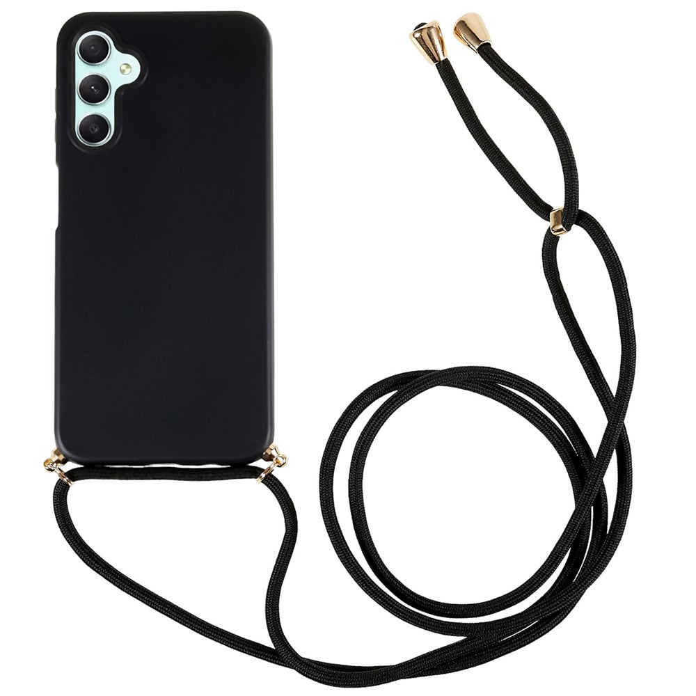 For Samsung Galaxy A35 5G Back Case Wheat Straw + TPU Shockproof Phone Cover with Adjustable Lanyard