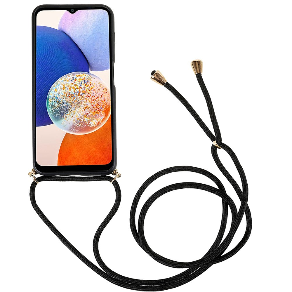 For Samsung Galaxy A35 5G Back Case Wheat Straw + TPU Shockproof Phone Cover with Adjustable Lanyard