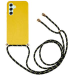For Samsung Galaxy A35 5G Back Case Wheat Straw + TPU Shockproof Phone Cover with Adjustable Lanyard