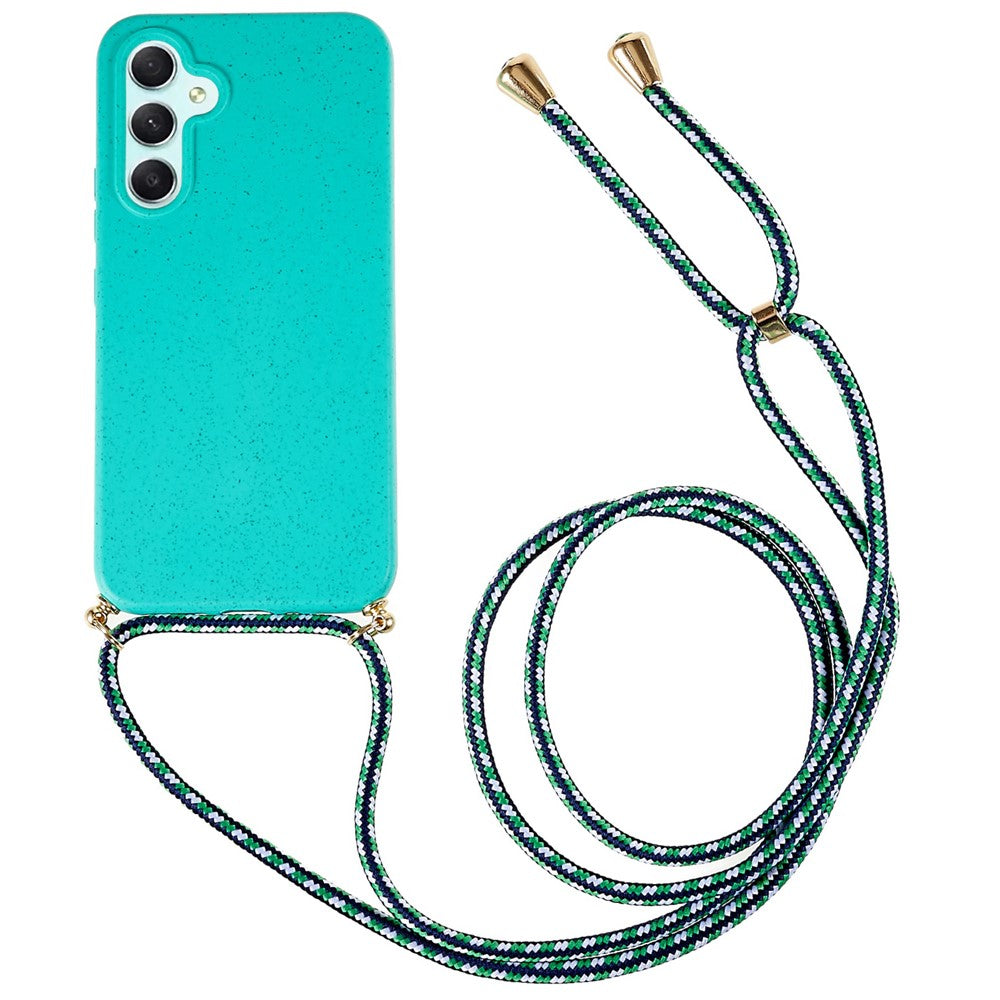 For Samsung Galaxy A35 5G Back Case Wheat Straw + TPU Shockproof Phone Cover with Adjustable Lanyard