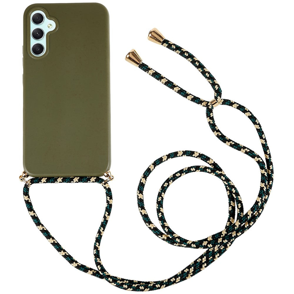 For Samsung Galaxy A35 5G Back Case Wheat Straw + TPU Shockproof Phone Cover with Adjustable Lanyard