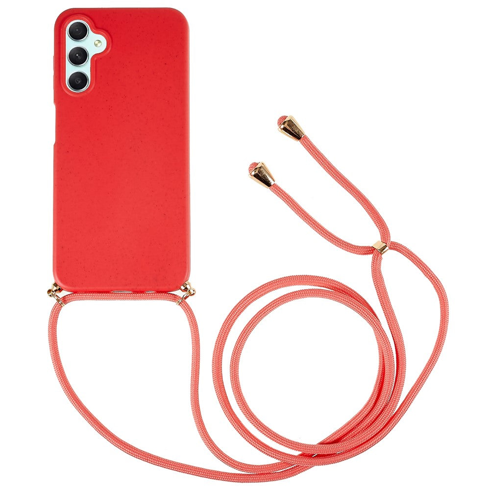 For Samsung Galaxy A35 5G Back Case Wheat Straw + TPU Shockproof Phone Cover with Adjustable Lanyard