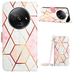 For Xiaomi Redmi A3 / Poco C61 4G Leather Case with Shoulder Strap Marble Pattern Phone Stand Cover