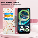 For Xiaomi Redmi A3 / Poco C61 4G Leather Case with Shoulder Strap Marble Pattern Phone Stand Cover