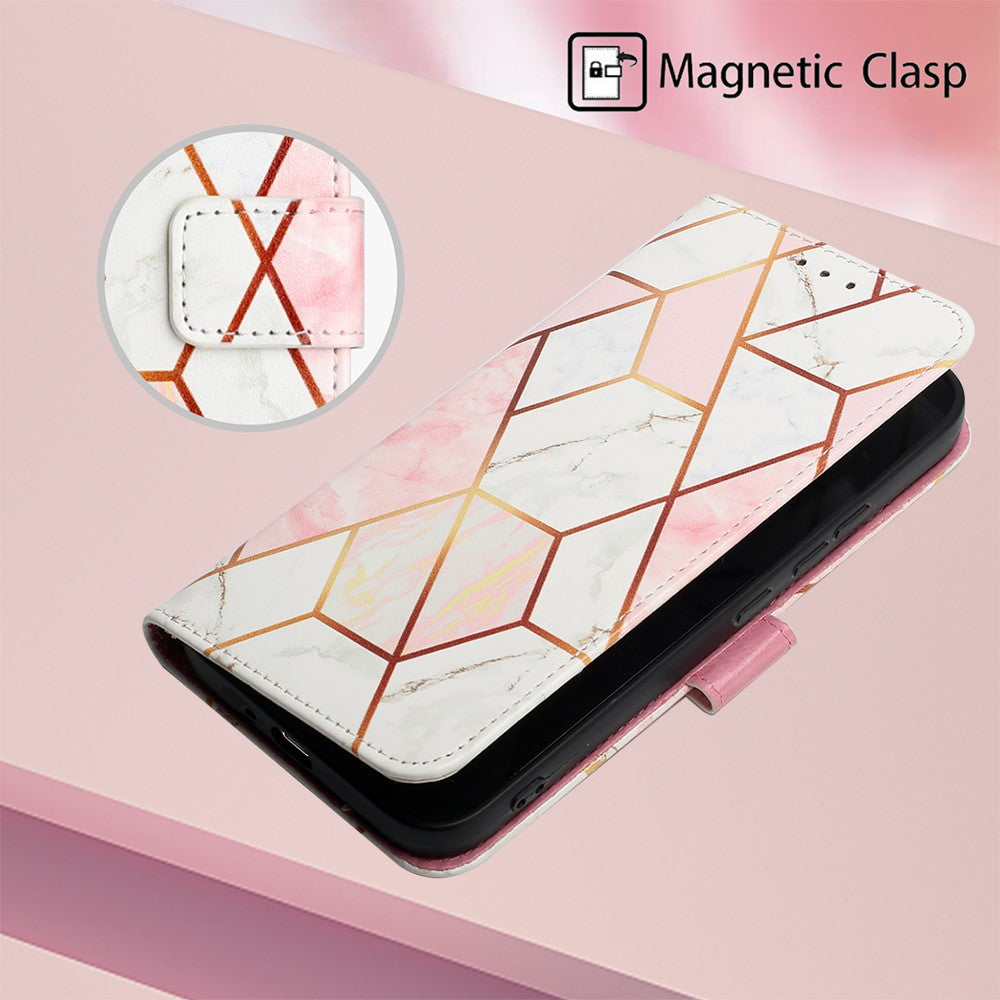 For Xiaomi Redmi A3 / Poco C61 4G Leather Case with Shoulder Strap Marble Pattern Phone Stand Cover