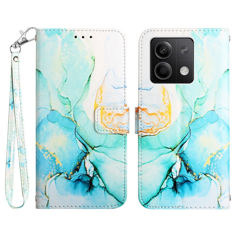 For Xiaomi Redmi Note 13 5G Case with Strap Marble Pattern Leather Phone Cover Card Holder