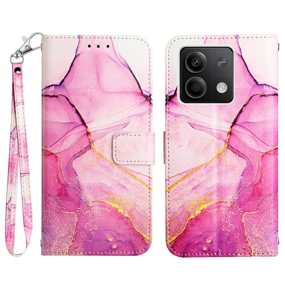 For Xiaomi Redmi Note 13 5G Case with Strap Marble Pattern Leather Phone Cover Card Holder