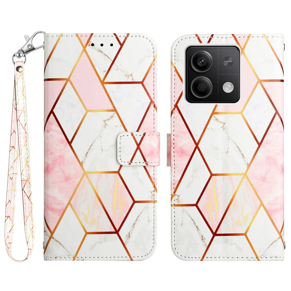 For Xiaomi Redmi Note 13 5G Case with Strap Marble Pattern Leather Phone Cover Card Holder