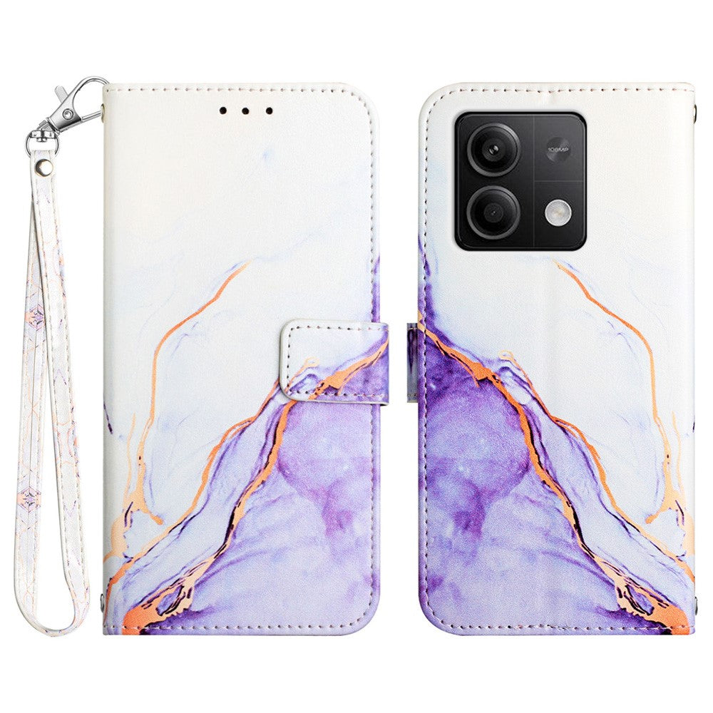 For Xiaomi Redmi Note 13 5G Case with Strap Marble Pattern Leather Phone Cover Card Holder