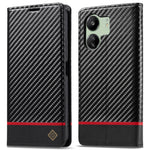 LC.IMEEKE För Xiaomi Redmi 13C 4G / 5G / 13R 5G / Poco M6 5G / Poco C65 4G Plånboksfodral PU-läder Kolfibertextur mobilskal