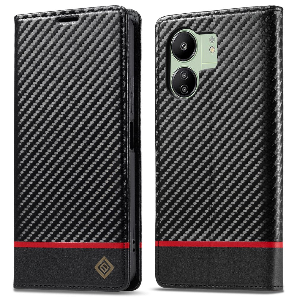 LC.IMEEKE För Xiaomi Redmi 13C 4G / 5G / 13R 5G / Poco M6 5G / Poco C65 4G Plånboksfodral PU-läder Kolfibertextur mobilskal