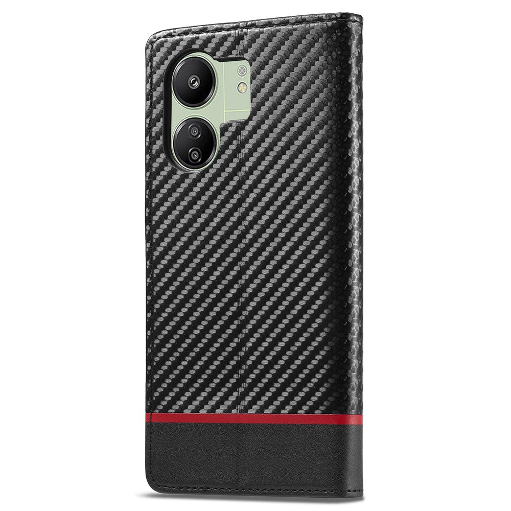 LC.IMEEKE För Xiaomi Redmi 13C 4G / 5G / 13R 5G / Poco M6 5G / Poco C65 4G Plånboksfodral PU-läder Kolfibertextur mobilskal