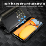 LC.IMEEKE För Xiaomi Redmi 13C 4G / 5G / 13R 5G / Poco M6 5G / Poco C65 4G Plånboksfodral PU-läder Kolfibertextur mobilskal