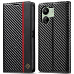 LC.IMEEKE För Xiaomi Redmi 13C 4G / 5G / 13R 5G / Poco M6 5G / Poco C65 4G Plånboksfodral PU-läder Kolfibertextur mobilskal