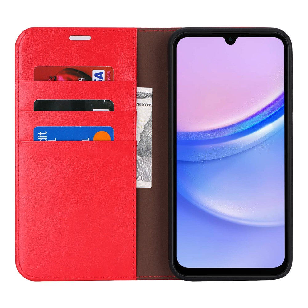 Til Samsung Galaxy A15 5G Cover Splitlæder Crazy Horse Tekstur Stativ Telefoncover