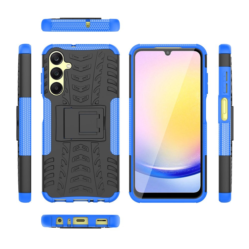 For Samsung Galaxy A25 5G (Global) (161.0 x 76.5 x 8.3mm) Case PC+TPU 2-in-1 Tire Texture Cover with Kickstand