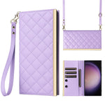For Samsung Galaxy S24 Ultra Suction Cup PU Leather Phone Case Stand Wallet Phone Cover Shoulder Bag