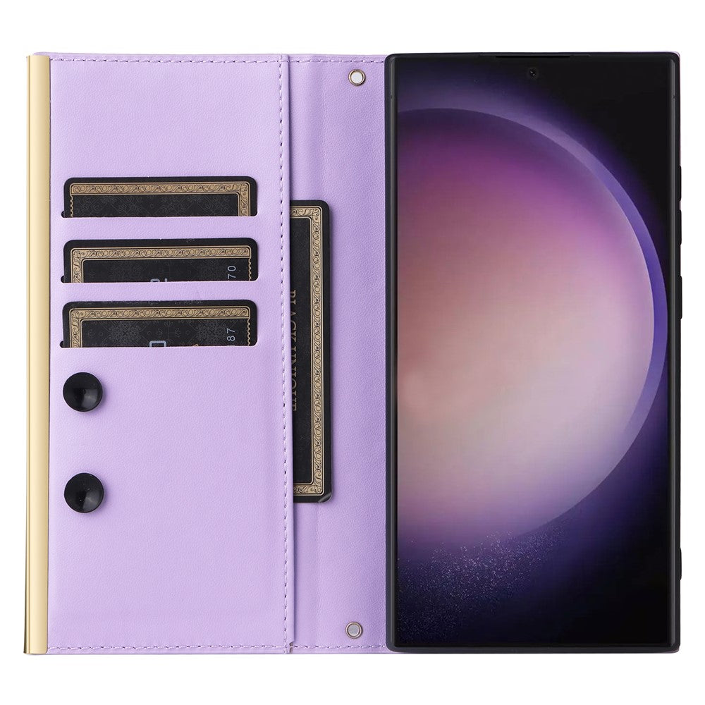 For Samsung Galaxy S24 Ultra Suction Cup PU Leather Phone Case Stand Wallet Phone Cover Shoulder Bag