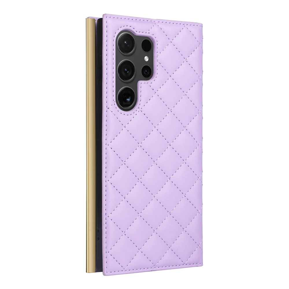 For Samsung Galaxy S24 Ultra Suction Cup PU Leather Phone Case Stand Wallet Phone Cover Shoulder Bag