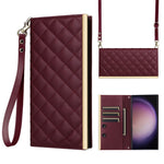 For Samsung Galaxy S24 Ultra Suction Cup PU Leather Phone Case Stand Wallet Phone Cover Shoulder Bag
