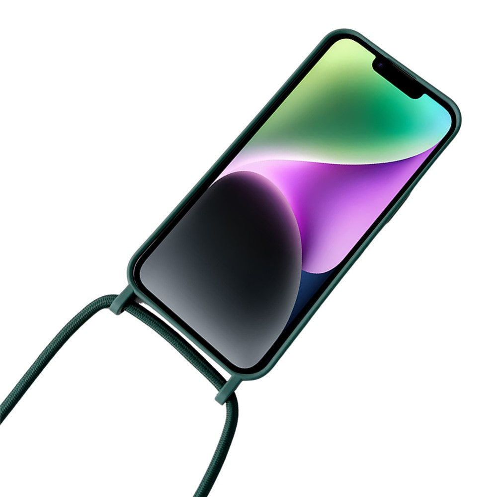 Til iPhone 14 Plus Cover Flydende Silikone Glat Telefoncover med Justerbar Snor