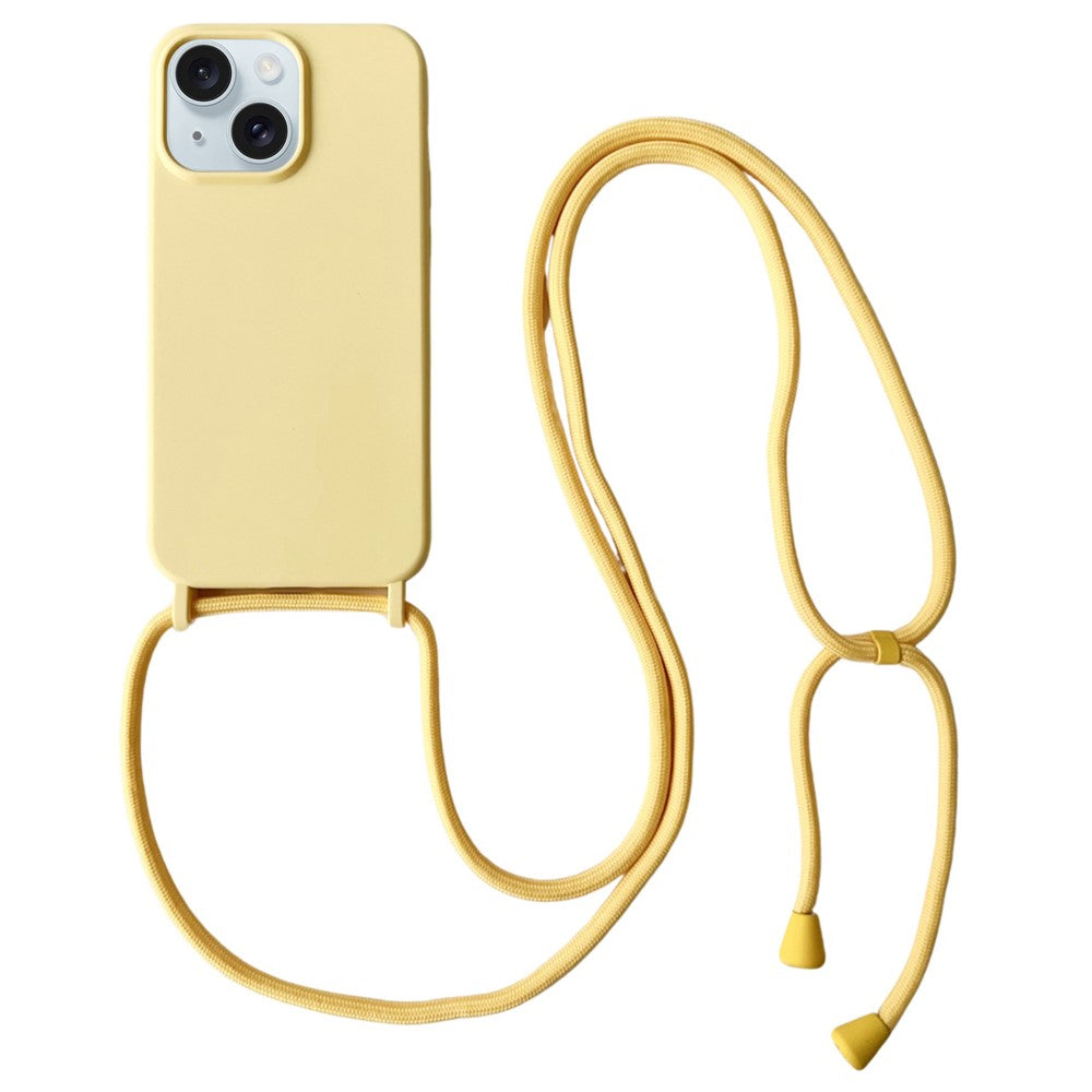 For iPhone 15 Plus Case Hands-Free Liquid Silicone Phone Cover with Lanyard Rope