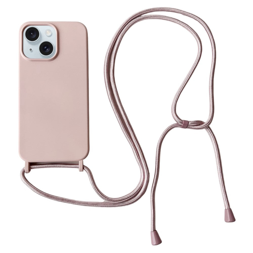 For iPhone 15 Plus Case Hands-Free Liquid Silicone Phone Cover with Lanyard Rope