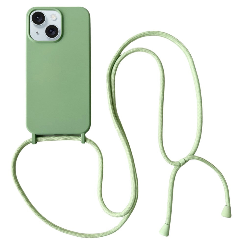For iPhone 15 Case Liquid Silicone Soft Anti-Scratch Phone Cover with Crossbody Neck Strap