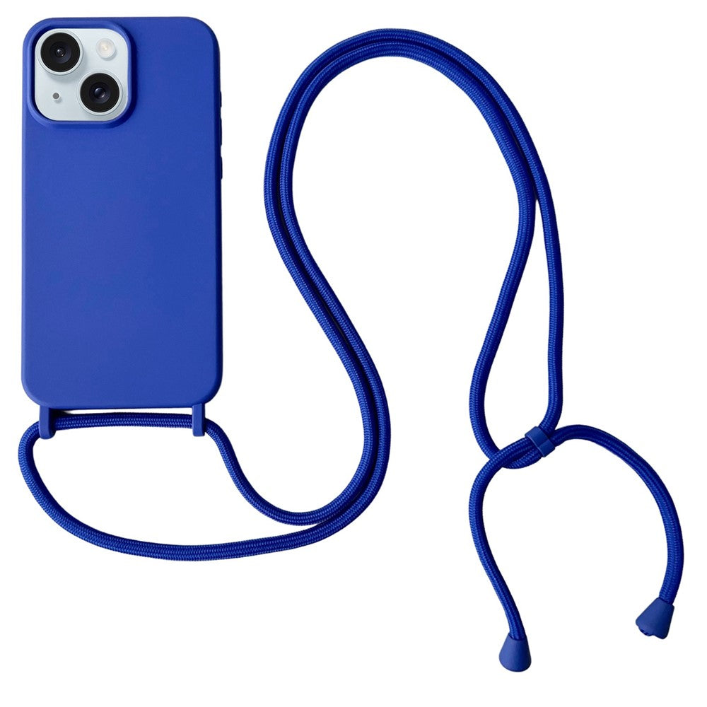 For iPhone 15 Case Liquid Silicone Soft Anti-Scratch Phone Cover with Crossbody Neck Strap