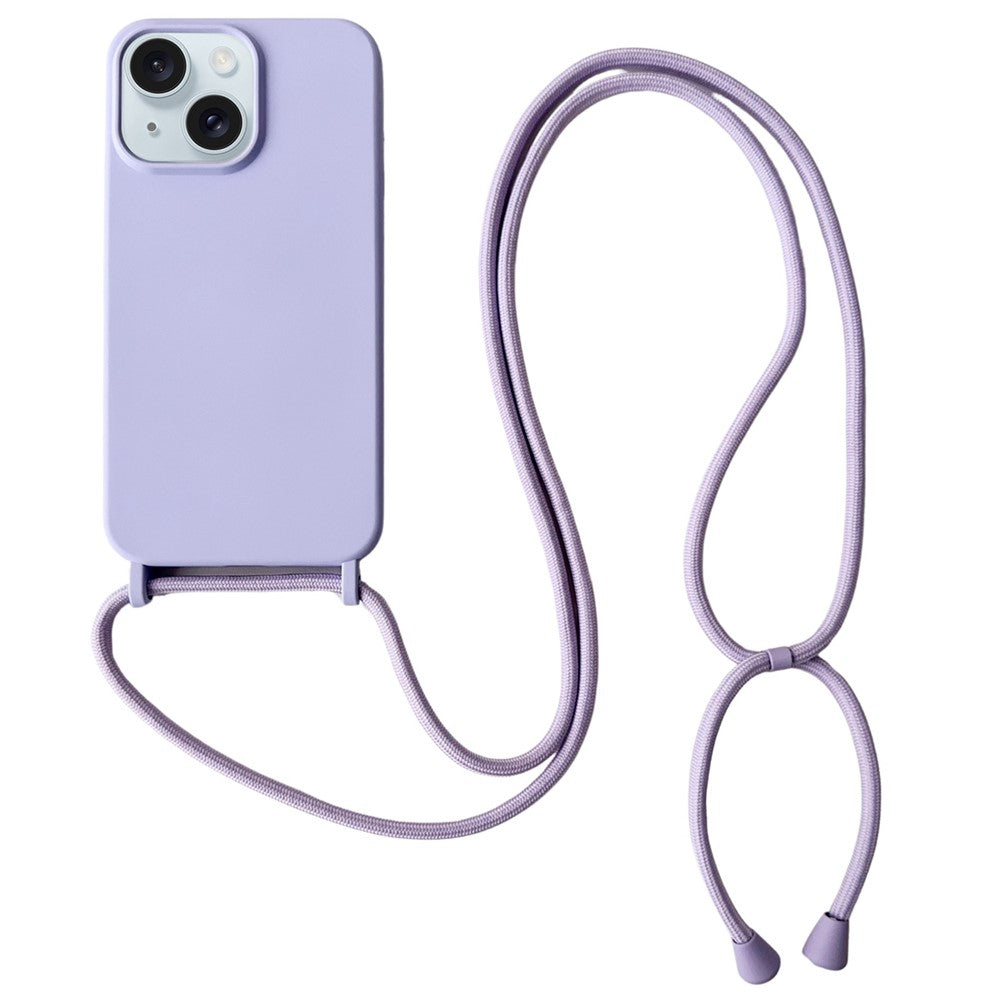 For iPhone 15 Case Liquid Silicone Soft Anti-Scratch Phone Cover with Crossbody Neck Strap