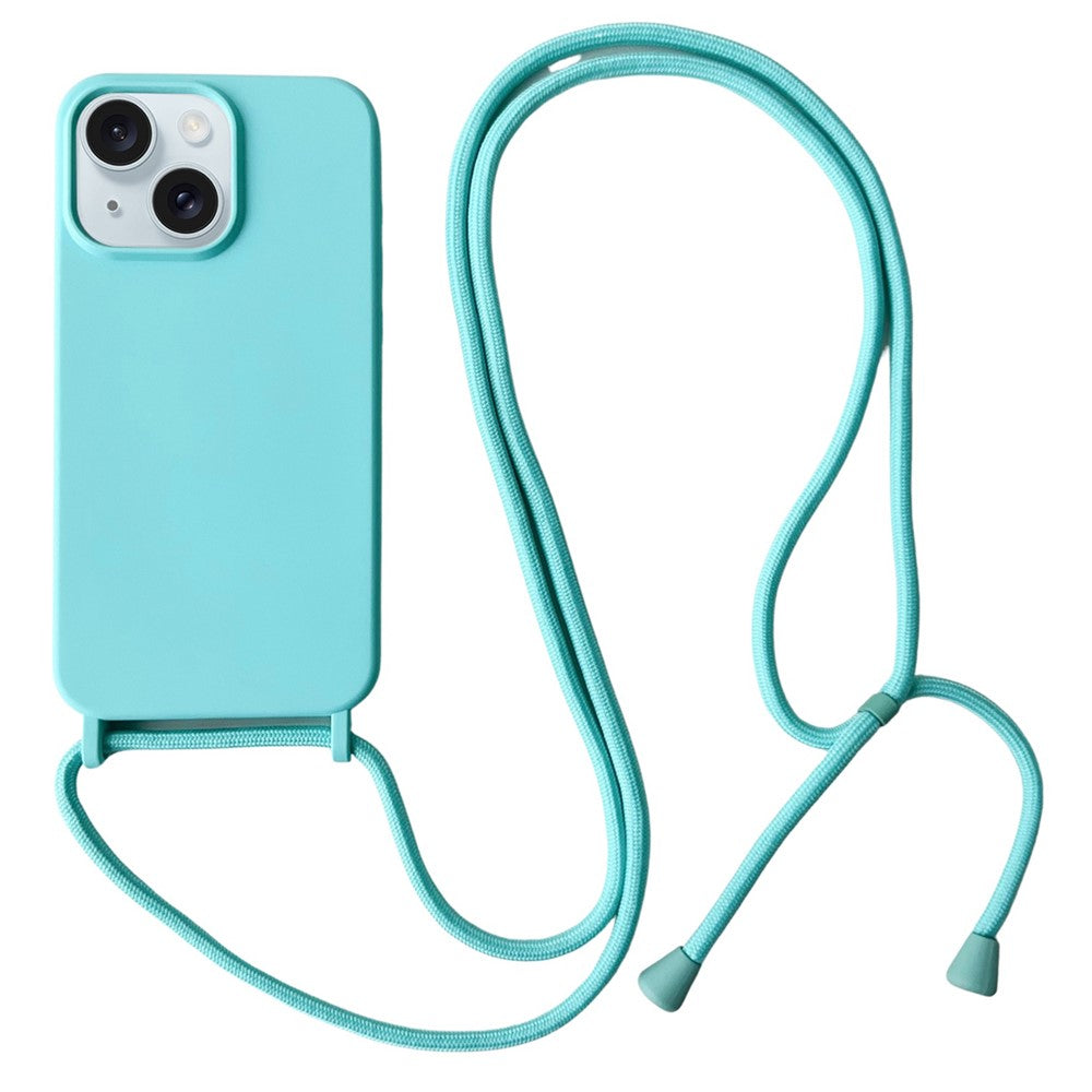 For iPhone 15 Case Liquid Silicone Soft Anti-Scratch Phone Cover with Crossbody Neck Strap