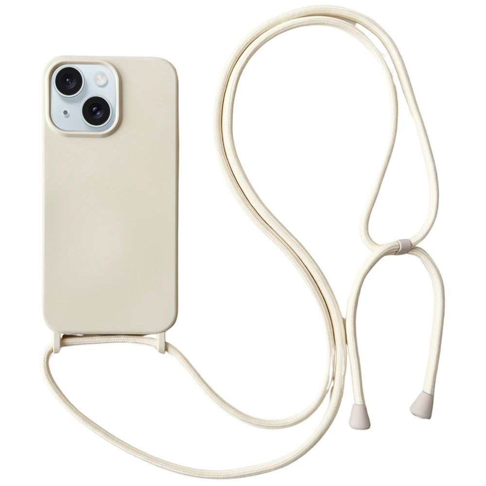For iPhone 15 Case Liquid Silicone Soft Anti-Scratch Phone Cover with Crossbody Neck Strap