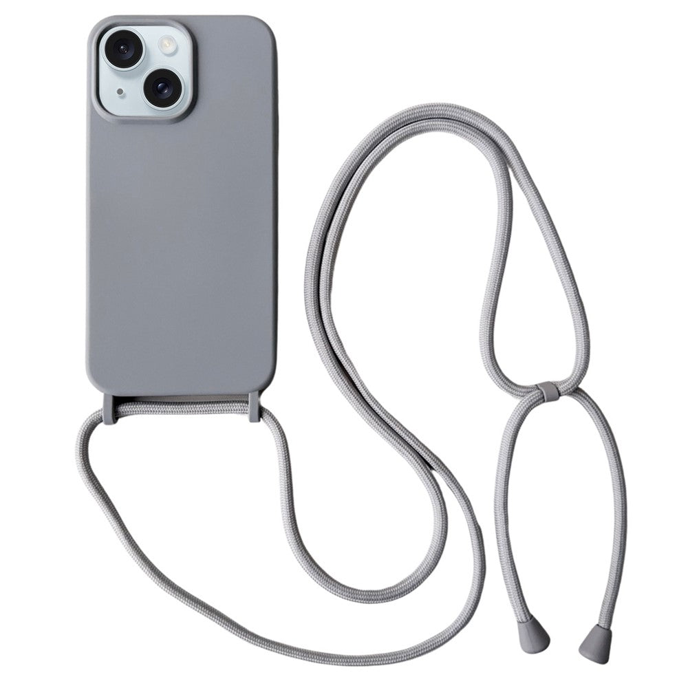 For iPhone 15 Case Liquid Silicone Soft Anti-Scratch Phone Cover with Crossbody Neck Strap