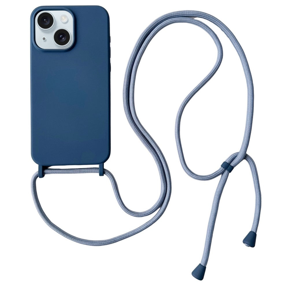 For iPhone 15 Case Liquid Silicone Soft Anti-Scratch Phone Cover with Crossbody Neck Strap