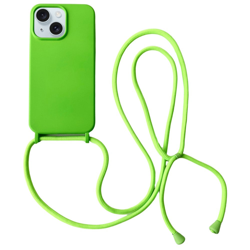For iPhone 15 Case Liquid Silicone Soft Anti-Scratch Phone Cover with Crossbody Neck Strap