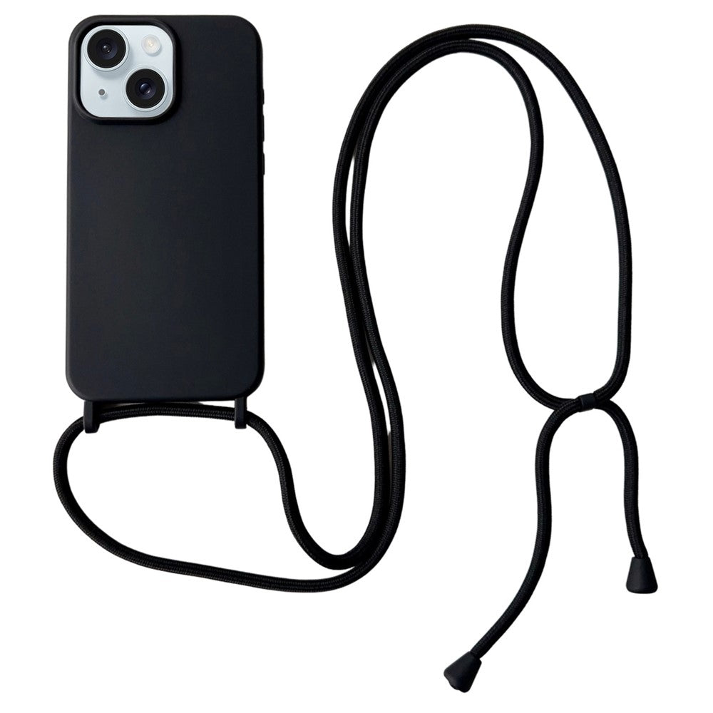 For iPhone 15 Case Liquid Silicone Soft Anti-Scratch Phone Cover with Crossbody Neck Strap