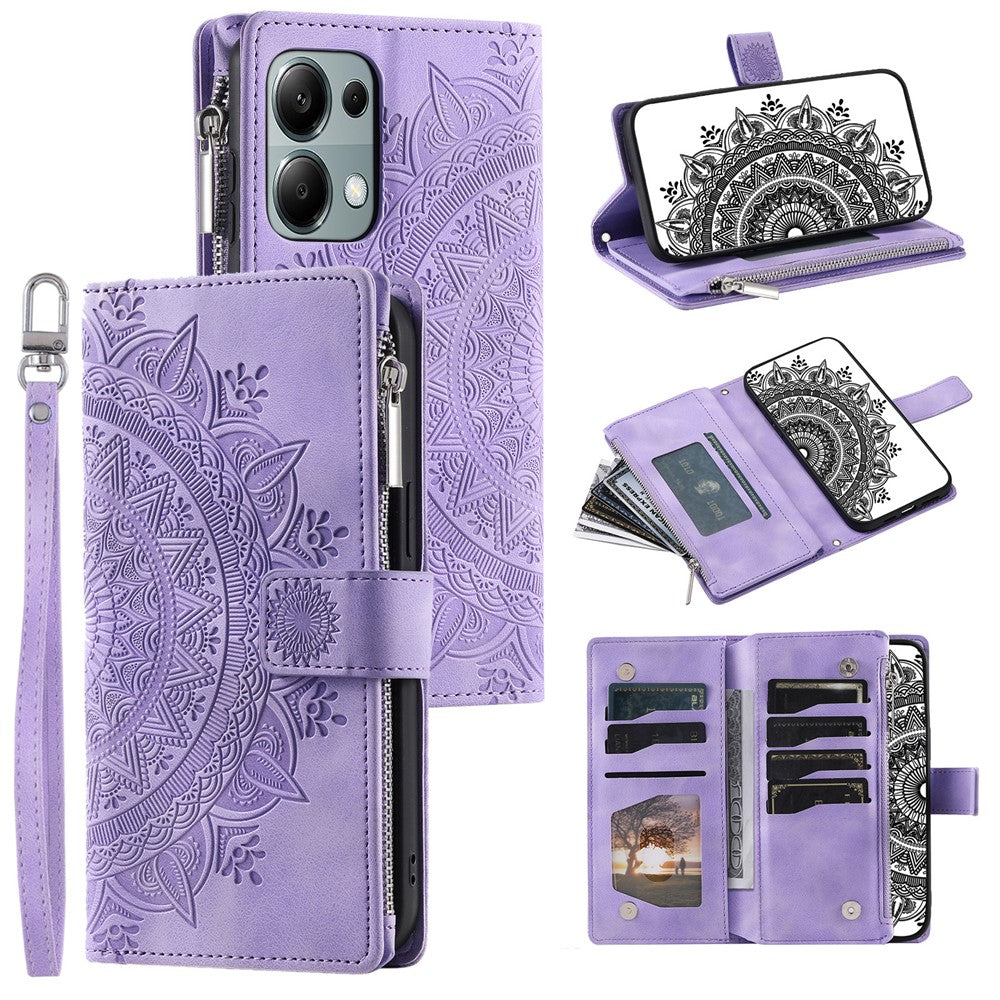 For Xiaomi Redmi Note 13 5G Case Mandala Imprinted Design Leather Wallet Phone Cover with Strap