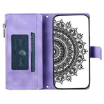 For Xiaomi Redmi Note 13 4G Case Mandala Imprinted Zipper Pocket Flip Leather Phone Cover with Strap