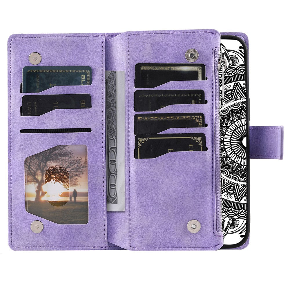 For Xiaomi Redmi Note 13 4G Case Mandala Imprinted Zipper Pocket Flip Leather Phone Cover with Strap