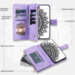 For Xiaomi Redmi Note 13 4G Case Mandala Imprinted Zipper Pocket Flip Leather Phone Cover with Strap