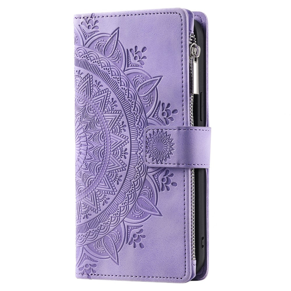 For Xiaomi Redmi Note 13 4G Case Mandala Imprinted Zipper Pocket Flip Leather Phone Cover with Strap
