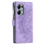 For Xiaomi Redmi Note 13 4G Case Mandala Imprinted Zipper Pocket Flip Leather Phone Cover with Strap