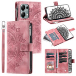 For Xiaomi Redmi Note 13 4G Case Mandala Imprinted Zipper Pocket Flip Leather Phone Cover with Strap