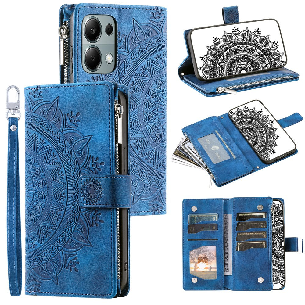 For Xiaomi Redmi Note 13 Pro 5G / Poco X6 5G Case Mandala Zipper Pocket Flip Leather Phone Cover with Strap